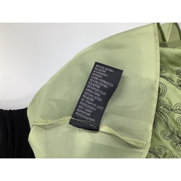 SLNY Dress Black & Green Floral Embroidered Skirt Large Ruched Bodice - Picture 8 of 8